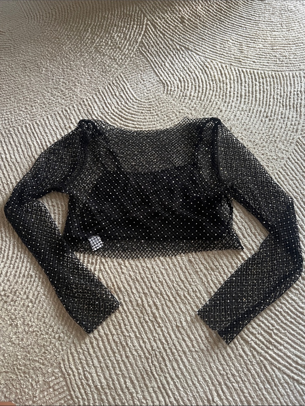 Sincerely Jules Black Sheer Rhinestone Long Sleeve Crop Top